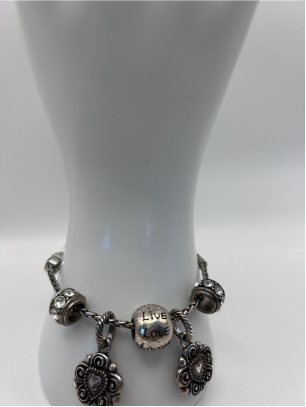Brighton Bracelet Silver Tone Chain Heart Charm Blue Rhinestone Jewelry - Picture 2 of 7